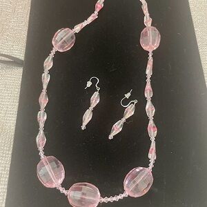 Costume Jewelry Elegant Pink Beaded Necklace and Earring Set